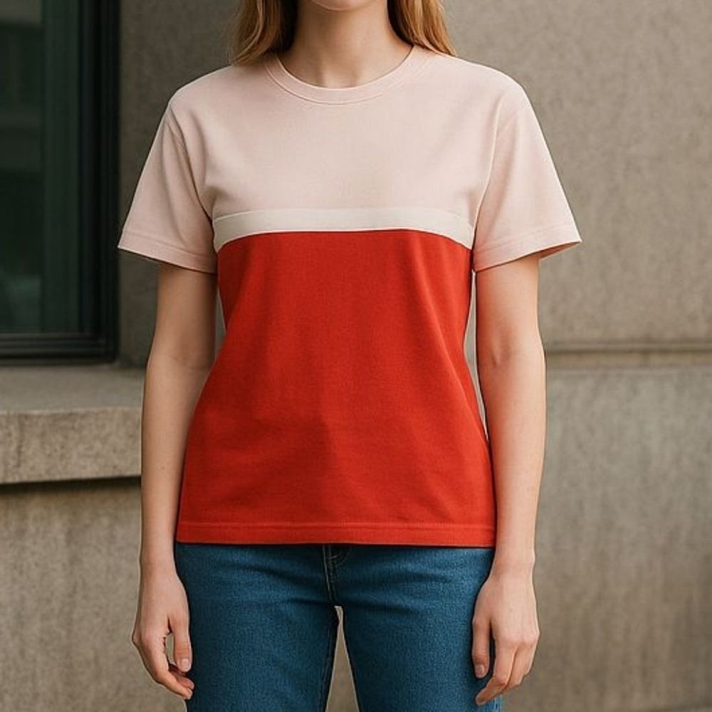 Stitches In Time Knit Top Women Large Pink Orange Colorblock Retro Mod